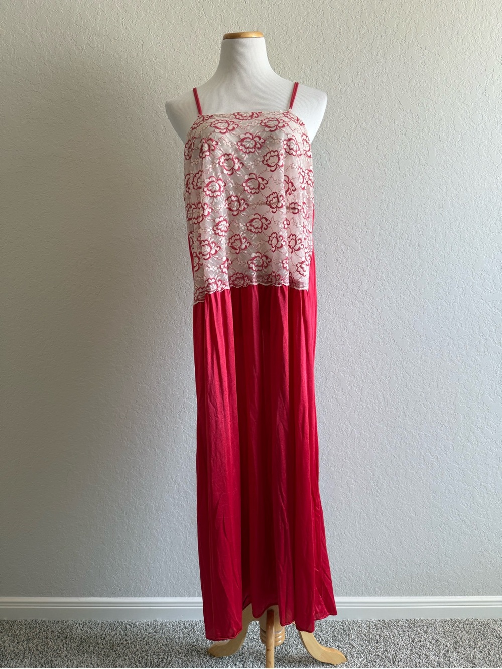 Vintage Lace Coral Chemise Nightgown - Picture 2 of 11